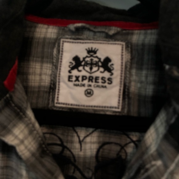 EXPRESS Truth & Valor Emblem Button Down Hoodie - Plaid Black, Grey & White.💥 - Picture 9 of 13